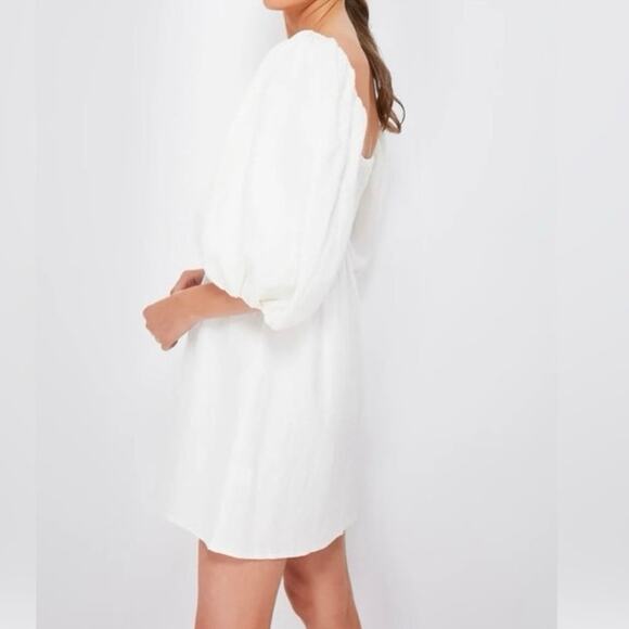 Tuckernuck Dress Puff Sleeve Linen Annie Smocked Mini White Women's Size Large - Picture 8 of 10